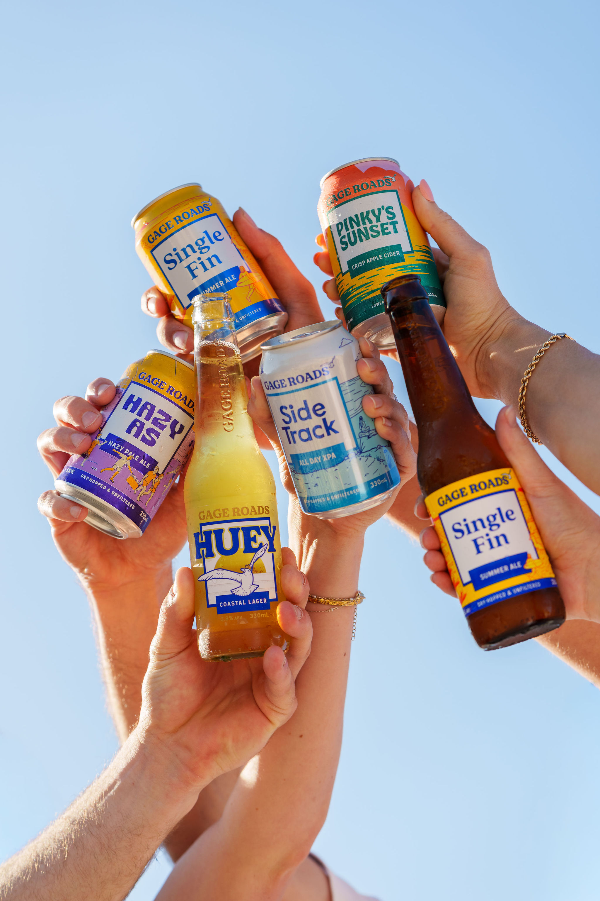 Several Gage Roads beer cans and bottles