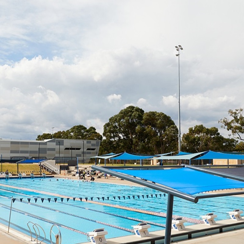 A photo of the outdoor 10 lane pool present onsite